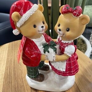 Christmas Teddy Bear Couple with Gift Martha Stewart Holiday Decor NWT